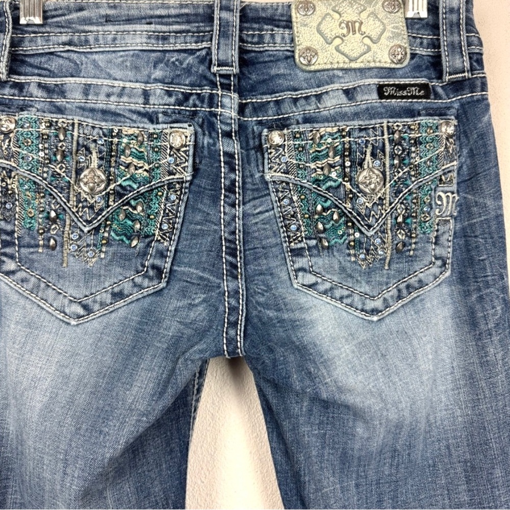 Miss Me Low Rise Y2K Bling Bedazzled Rhinestones Signature Boot Cut Jeans - 26